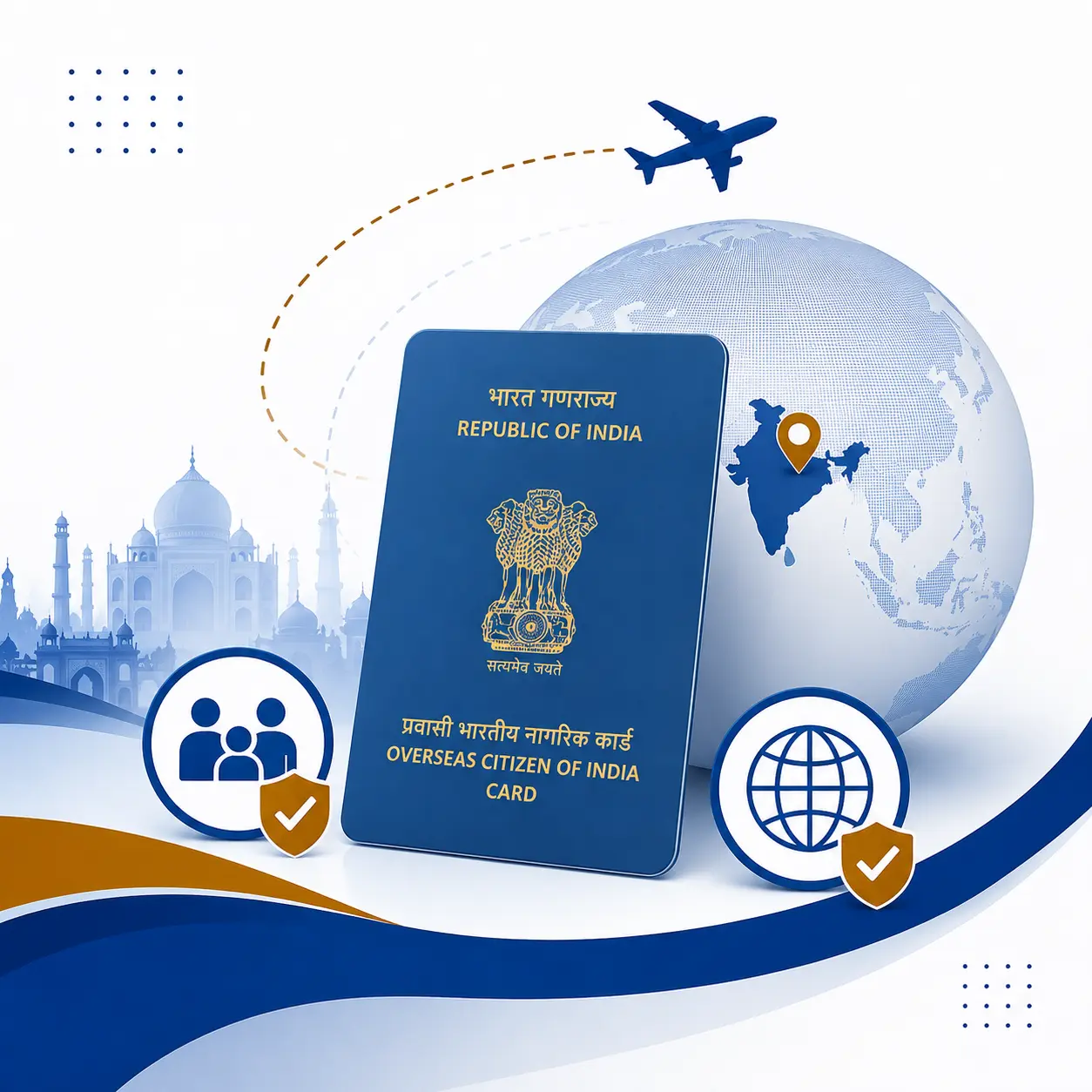 OCI Card Services – Overseas Citizen of India Assistance Overseas Citizen of India OCI Card services illustration for application, renewal, and update assistance by Quikadwise.